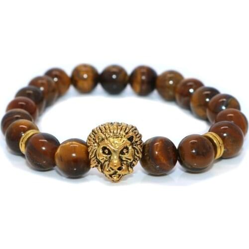 10mm Tiger eyes Beads Bracelet Men Charm Natural Stone Braslet For Man Handmade Casual Jewelry Lion