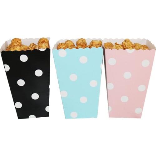 12pcs Black/Pink/Blue Paper mini Party popcorn Boxes Candy Sanck Favor Bags Wedding Birthday Birthday Movie Party Tableware