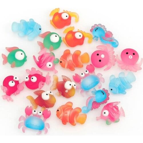 20Pcs Cute Fish Crab Seahorse Squid Mix Styles Ocean Animal Resin Flatback Cabochon DIY Embellishments For Phone Accessory