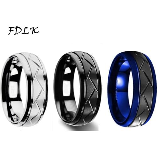 5 Colors Simple Mens Groove Oblique Cut Stainless Steel Rings Groom Engagement Wedding Band Cocktail Party Jewelry For Men