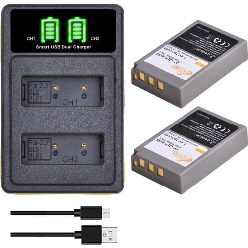 BLS-5 BLS5 Bls50 Battery + Charger with Type C Port for Olympus OM-D E-M10 III II PEN E-PL2 PL5 PL6 PL7 PM2 M10 M10 II Stylus 1
