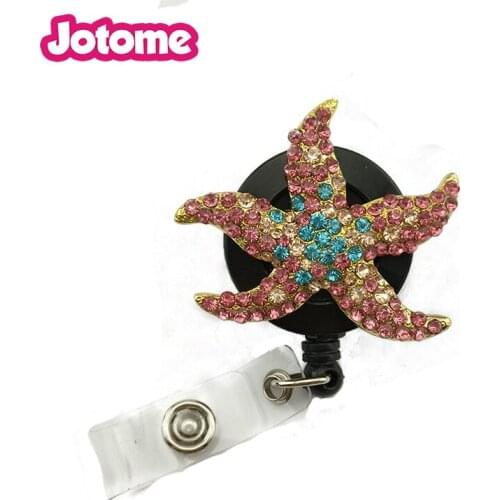 Multi Color Rhinestone Crystal Starfish ID Yoyo Badge Reel Holder