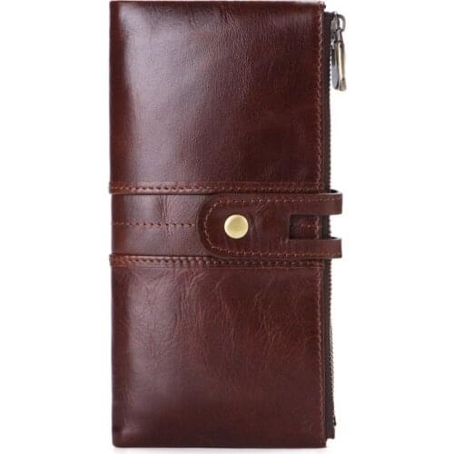 New Vintage Men Long Wallet Genuine Leather Male Purse Clutch Wallet for Phone High Quality Card Holder Zipper Money Bag