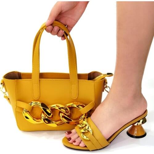 Doershow nice African Shoes And Bag Matching Set With yellow Hot Selling Women Italian Shoes And Bag Set For Wedding! SNY1-12