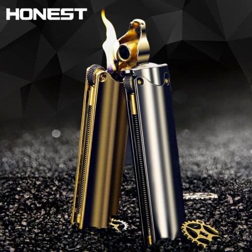 HONEST retro kerosene lighter creativ classic grinding wheel metal lighters mens smoking gift