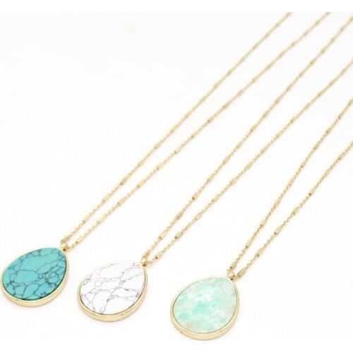 Water Drop Form Natural Stone Golden Simple Pendants Necklace Reiki Chakra Healing Women Jewelry