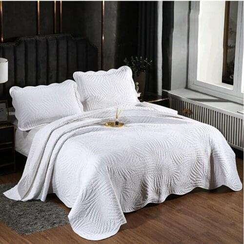 White Bedspreads For Bed Quilt Set 3PCS Cotton Quilts Embroidered Bed Cover Pillowcase King Queen Twin Coverlet Summer Blanket