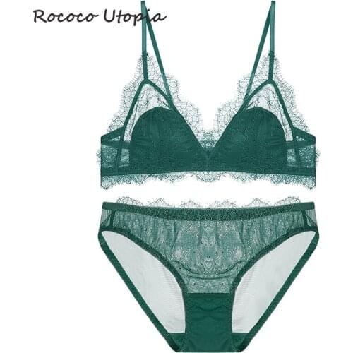 Rococo Utopia Ruffle lace underwear set sexy ladies underwear transparent bra party set light underwear bra set underwear set