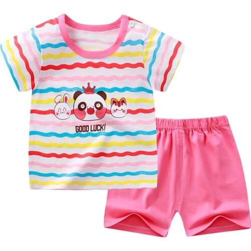 2Pcs Toddle Girls Boys Unisex Summer Suit Breathable Short Sleeves Cute Cartoon Print T-shirt and Elastic Waist Shorts Sport Set