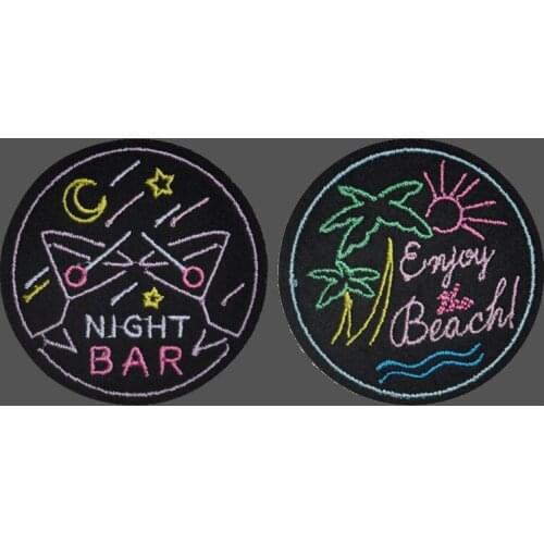 Round Summer Beach Night Bar Clothes Patches for Stripes Clothing Stickers Iron on Star Moon Appliques Embroidery Badges