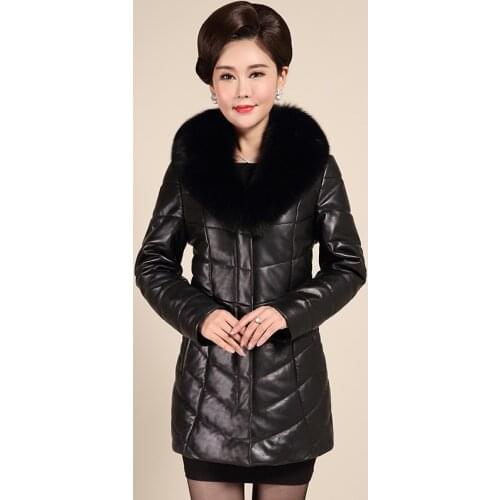 Genuine Leather Jacket Natural Sheepskin Coats Women Thick Warm Alpaca Liner Winter Jackets Real Fox Fur Collar DMS-A82