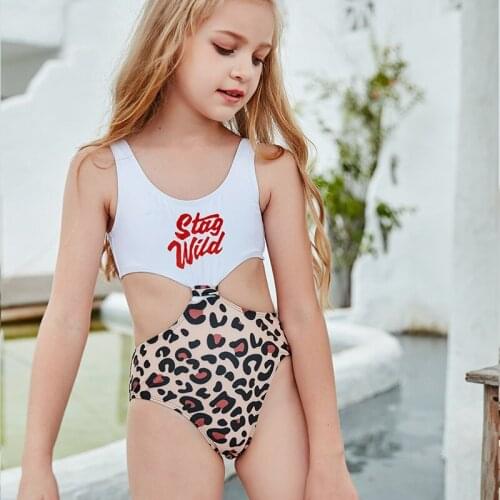 Summer Swimming Hot Spring Wading Activities Baby Childrens Swimsuit One-piece Leopard Stitching Baby Childrens Swimsuit