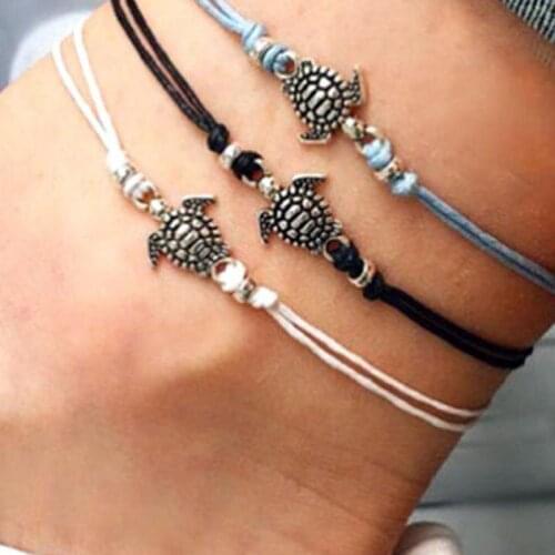 Summer Simple Beach Turtle Charm Rope Anklets For Women Ankle Bracelet Bohemia Sandals On The Leg Chain Foot Jewelry Tobilleras