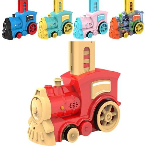 Motorized Domino Train Car kit Set Up Blocks Kids Domino Train Blocks Set with Lights Sounds Funny Toy
