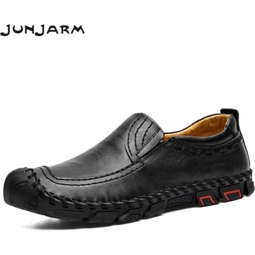 JUNJARM Men Casual Shoes Fashion Men Shoes Genuine Leather Men Loafers Moccasins Slip On Mens Flats Male Driving Shoes 38-46