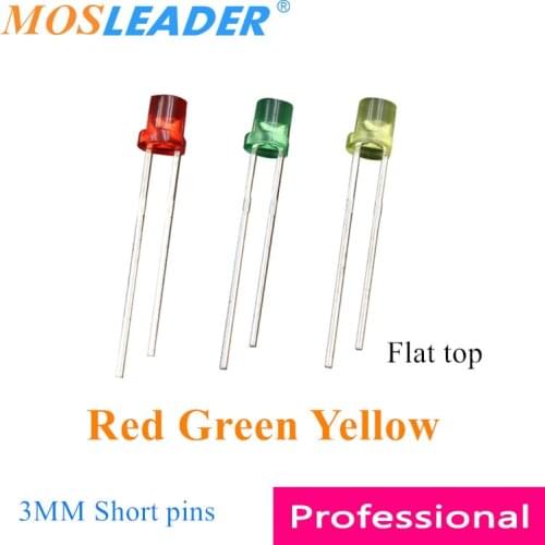 Mosleader 1000pcs 3MM Flat top LED Red Green Yellow Color turn color DIP Top flat led Short pins Transparent Light emitting diod