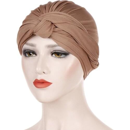 Muslim Fashion Stretch Twist Turban Hat For Women Cotton Turbante Indian Cap Islamic Hijab Bonnet Femme Musulman Head Wraps
