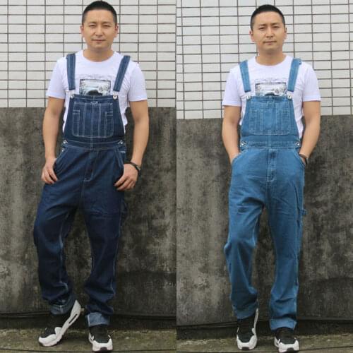 Mens Plus Size Overalls Large Size Huge Denim Bib Pants Fashion Pocket Jumpsuits High Quality cowboy suspenders