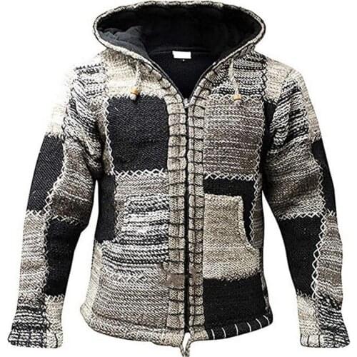 2020 Fall Mens Hooded Sweater Cardigan Pullover Mens Winter Fashion Patchwork Knit Jacket Coat Pocket Sweater
