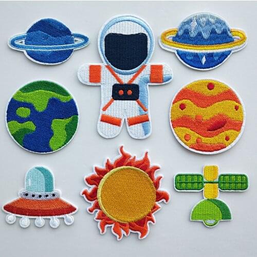 Astronaut Sun Planet Stickers diy Embroidery Patches Iron On Patch Embroidered Patchs UFO Badge Appliques For Clothing Backpack