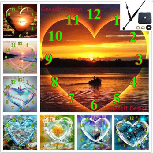 New style diamond embroidery set clock love heart rhinestone pictures diamond painting with clock decortion home wall sticker