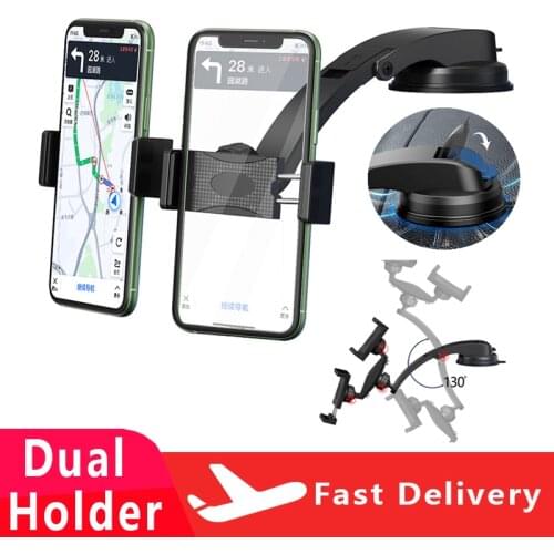 NEW Universal 2 in 1 Sucker Car Dashboard Windshield Angle adjustment Dual Phone Holder Stand for GPS Fixed Bracket Accessories
