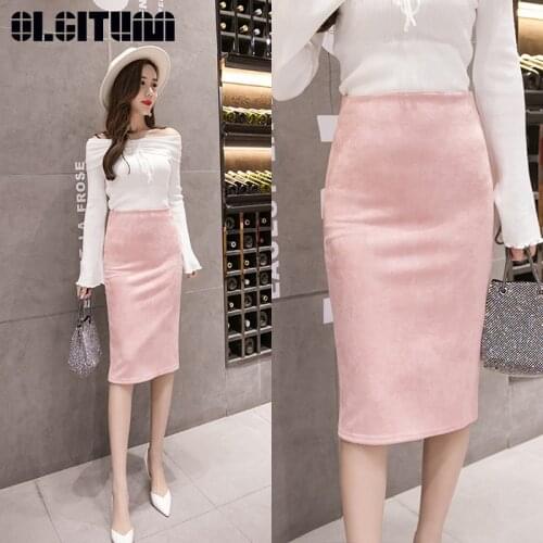 OLGITUM Suede Pencil Skirts