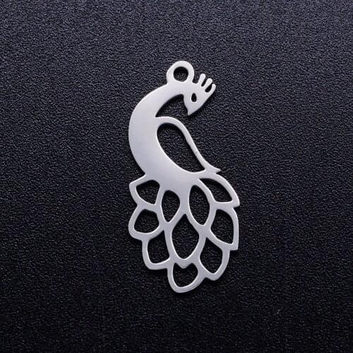 10pcs Polished Real Stainless Steel Phoenix Peacock Charms Peacock Pendant for DIY Necklace Bracelet Jewelry Making