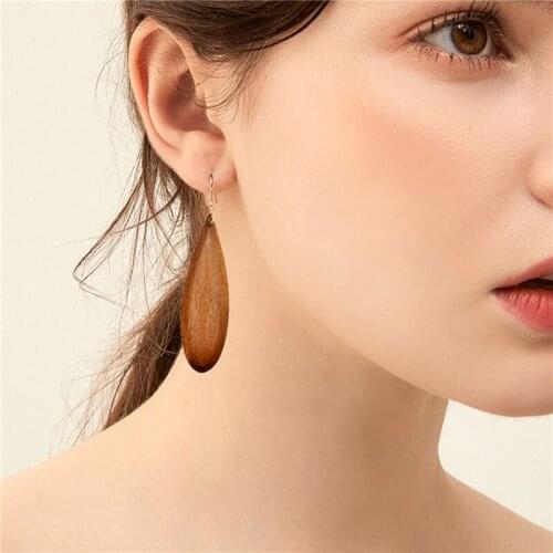 Simple Natural Wood Droplet Pendant Earrings for Girls 8 Colors Popular Casual Accessories for Women Jewelry