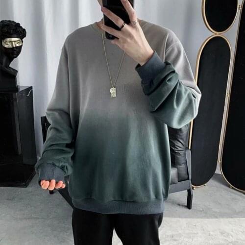 Ins Wild Gradient Pullover Mens Round Neck Pullover Top Korean Version of The Bottoming Shirt Harajuku Clothing Streetwear Men