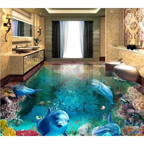 PVC Beautiful underwater world 3D stereo non-slip waterproof self-adhesive 3D floor sticker tiles bathroom 3D wallpaper