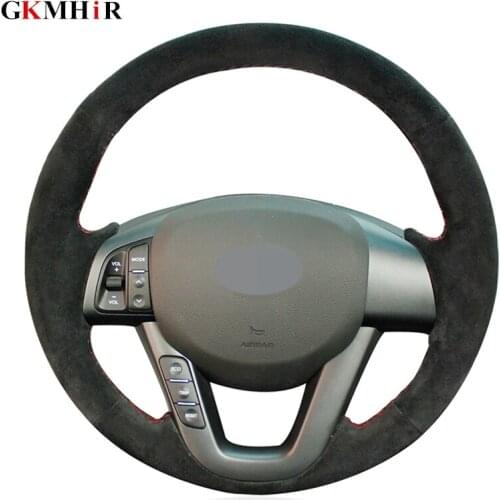 Hand-stitched DIY Anti-slip Black Synthetic Suede Car Steering Wheel Cover for Kia K5 Optima 2011 2012 2013