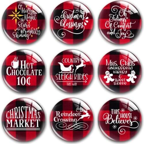 Handmade Christmas X-Mas Buffalo Plaid Blessed Round Photo Glass Cabochons Demo Flat Back DIY Jewelry Making Findings Accessory