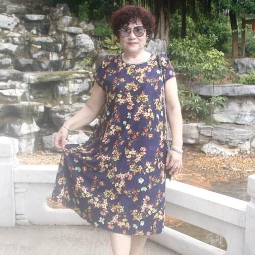 7XL 6XL 5XL plus size middle aged dress women elegant loose casual summer women dress vestidos print long chiffon dress FC549