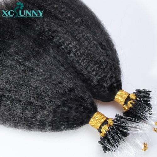 Microring Loop Human Hair Extensions Kinky Straight Remy Brazilian Micro Link Hair Extensions 1g/strand 14"-24" xcsunny