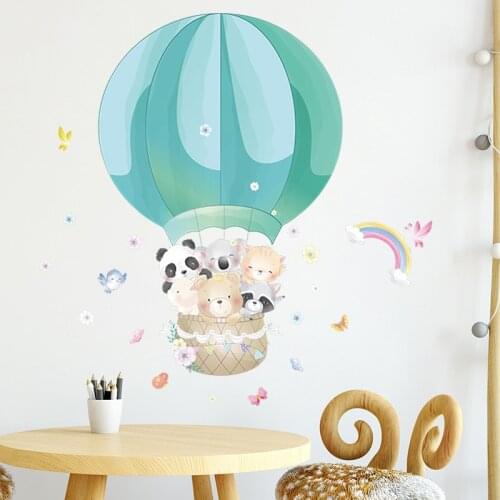 Bule Hot Air Balloon Panda Animals Rainbow Wall Stickers Nursery Decor Cartoon Posters Kids Bedroom Decoration Home Vinyl Decals