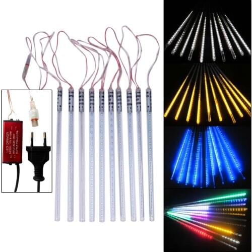 10PCS EU/US Plug Multi-color Meteor Shower Rain Tubes LED Christmas Lights Wedding Garden 2835SMD String Light Outdoor
