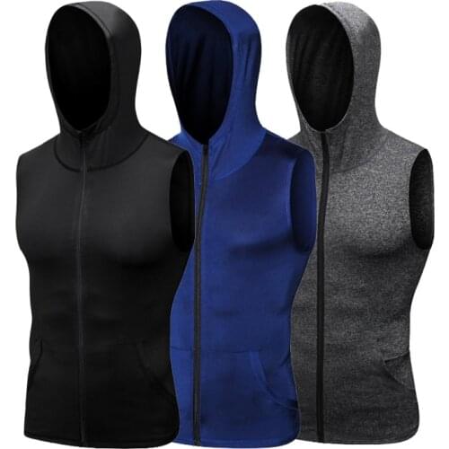 New Sleeveless Hoodies Vest For Men Bodybuilding Stringer Tank Top High Elastic Fitness Vest Muscle Guys Compression Clothes