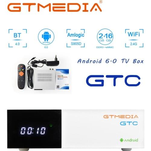 GTmedia GTC Android 6.0 TV BOX 2 IN 1 2+16 RAM ROM DVB T2 DVB S2 DVB-C ISDB-T receptor satellite receiver HD 1080P Set Top Box