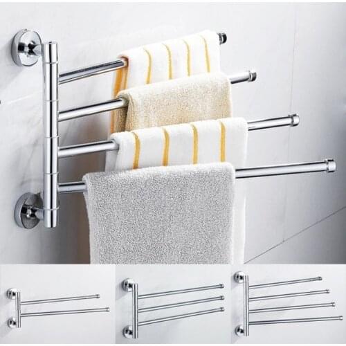 Stainless Steel Towel Bar Rack Holder Wall Hanger Swivel 2/3/4 Swing Arm Silver