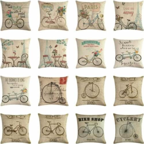 Vintage Bicycle Pillow Case Cotton Linen Throw Waist Cushion Cover Home Decor