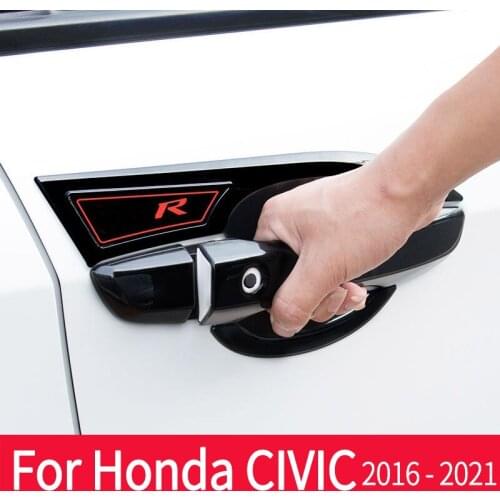 ABS Carbon Fiber Exterior Door Protective Cover Handle Decoration Modification Trims For Honda Civic 10th Gen with Smart Keyhole
