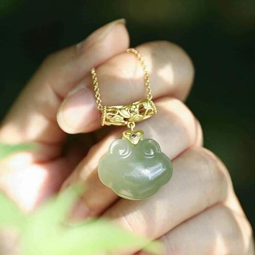[Ruyi] Natural Hetian Jade Retro Artistic Auspicious Cloud Ladies Pendant 925 Silver Jade Silver Necklace