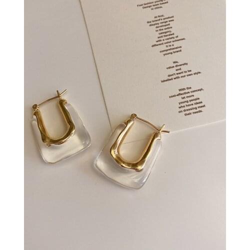 Flashbuy New Trendy Transparent Resin Hoop Earrings for Women Girls Geometric Irregular Metal Acrylic Earrings Party Jewelry