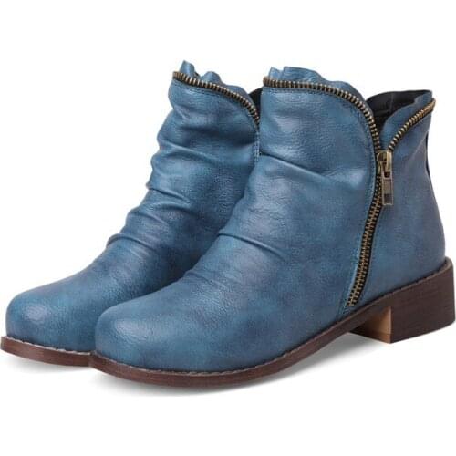 Women nkle Boots Vintage Slip on Leather Boots Casual Soft Flat Walking Shoes