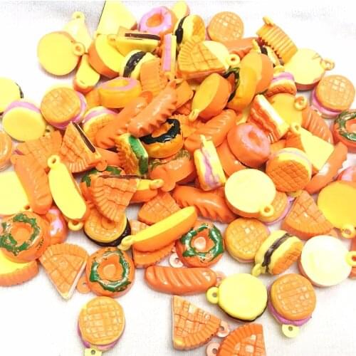 100 pc Hamburger Donut Pizza Bead for Key Chain Charm Kids Mini Figure Toys Kid Bracelet Decor Do it Yourself Girl Craft Xmas