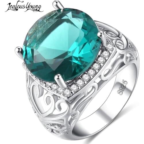 2018 Luxury Big Green Cubic Zirconia Rings for Women White Gold Color Shinning Engagement Ring For Wedding Party Jewelry anillos