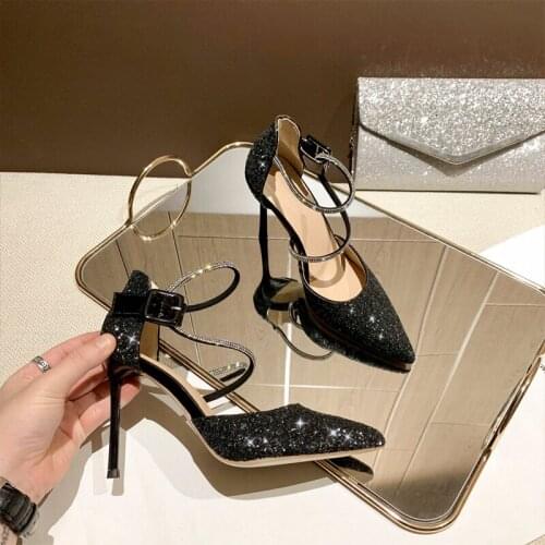 2021 New Pumps Women High Heels Sequined Crystal Wedding Shoes Stiletto Pointed Toe Party Shoes Ladies femmes chaussures