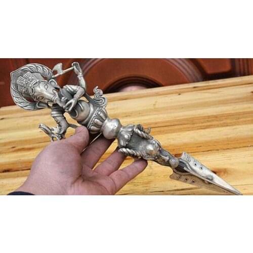 FREE SHIPPING Tibet copper silver Tibetan Buddhism Silver Ganesha Buddha Dragon Beast Statue Phurba Dagger Holder