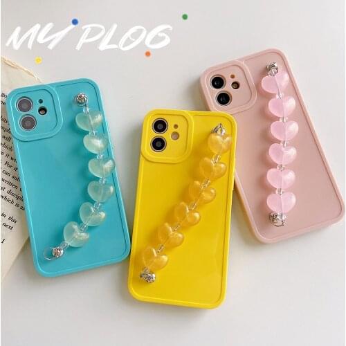 Candy Love Heart Chain Phone Case For iphone 12 Pro 11 7 8 plus X XR XS Max SE Mini Soft Fashion Bracelet TPU Protective Cover